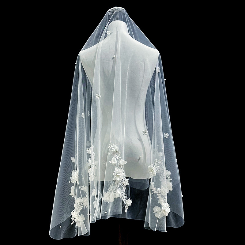Bridal Veil Lace Edge Women's Short Veil With Comb 3D Flowers Bridal Veil For The Church Veu