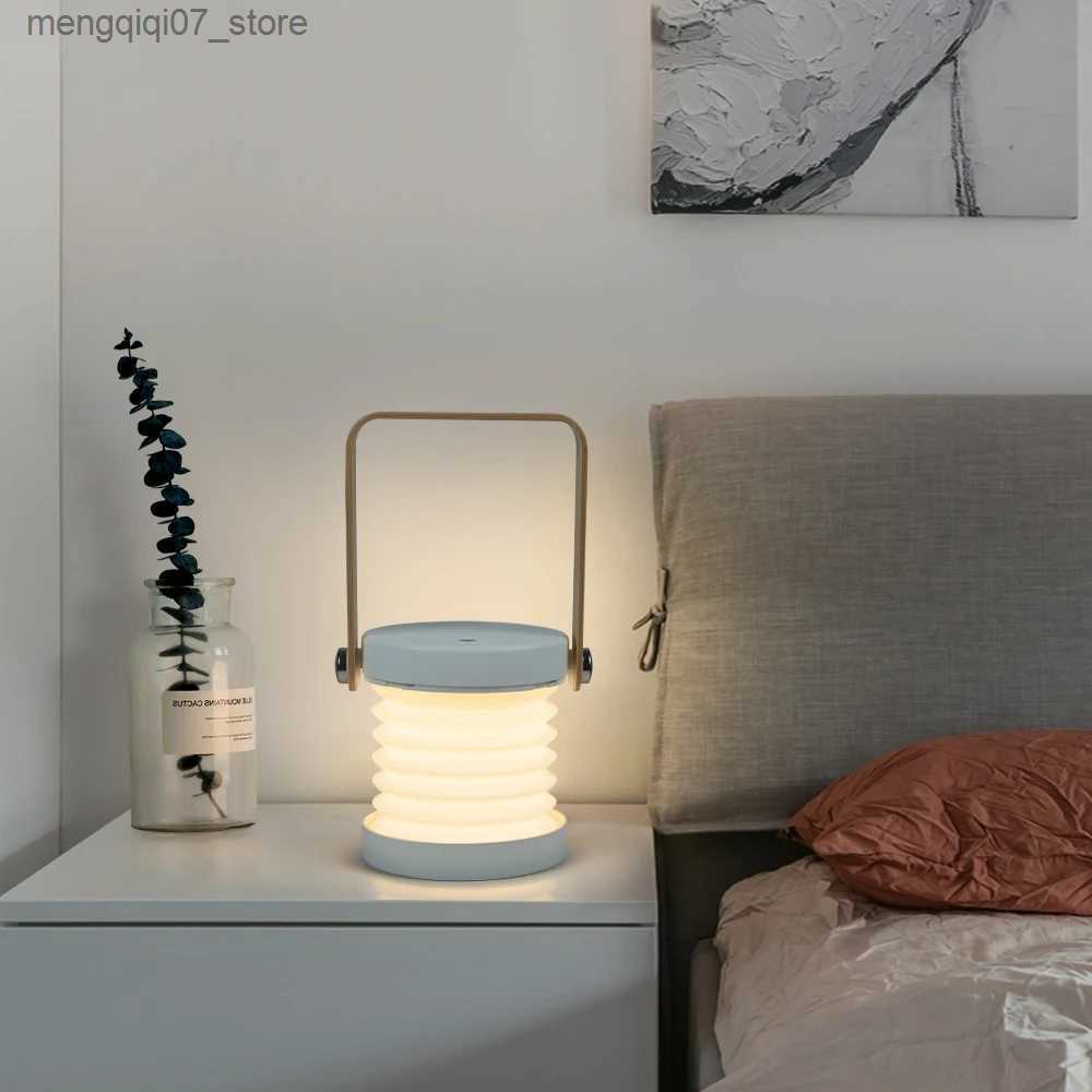Lamps Shades Portable Lantern Lamp USB Rechargeable Lamp Foldable Touch Dimmable Reading LED Night Light for Children Kids Gift Bedside Desk L240311