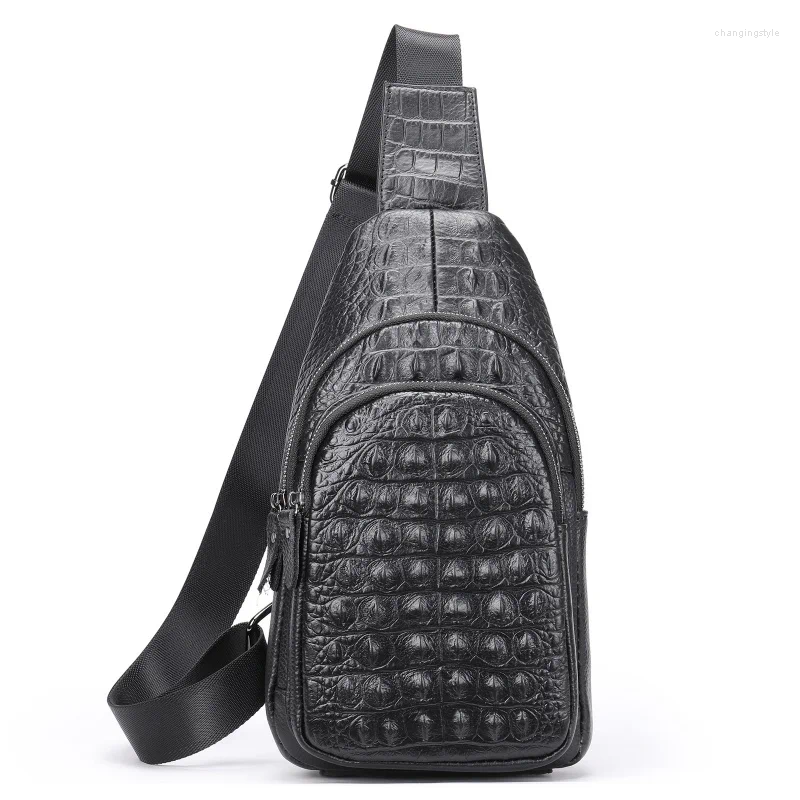 Evening Bags Genuine Leather Crocodile Pattern Men's Chest Bag Cowhide Shoulder Sports Male Crossbody Large Capacity Sling