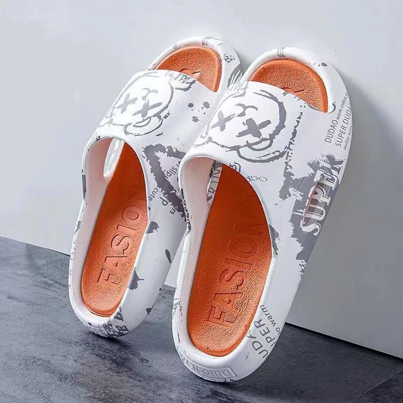 Slippers Summer Thick Bottom Slippers Couple Open Toe Graffiti Trend Indoor Outdoor Home Sandals