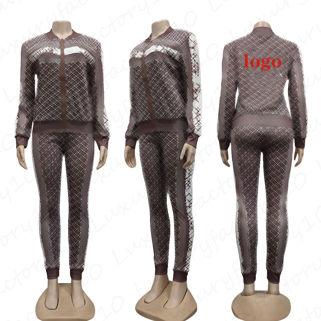 Women's Temperament Printing Full Sleeve Zipper Two-Piece Womens Suit With Letters Wholesale In Stock Size S-2XL