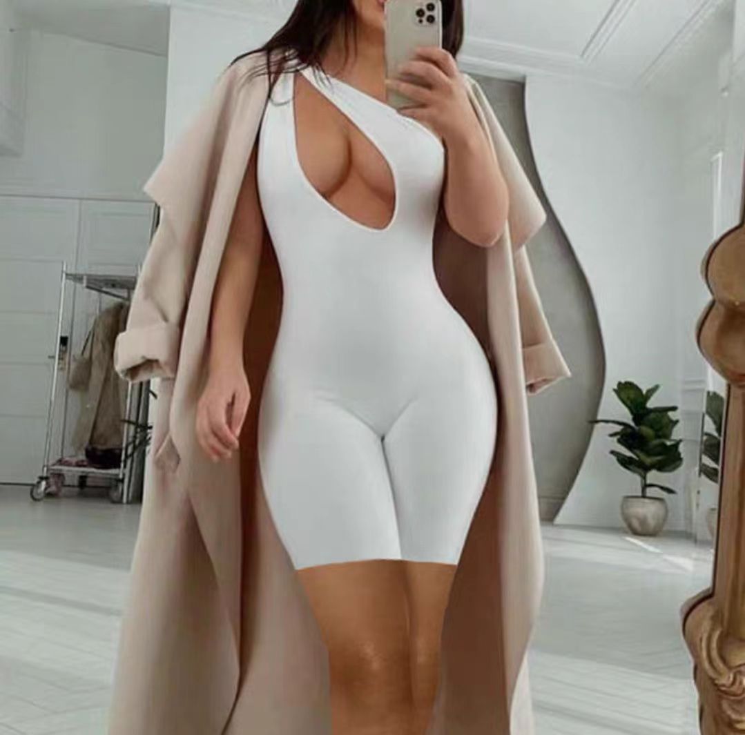 jumpsuits for women for party sexy One shoulder bodysuit Tight fitting exercise hollow out Bodysuit Casual Rompers Nightclubwear Sleeveless slim fit j