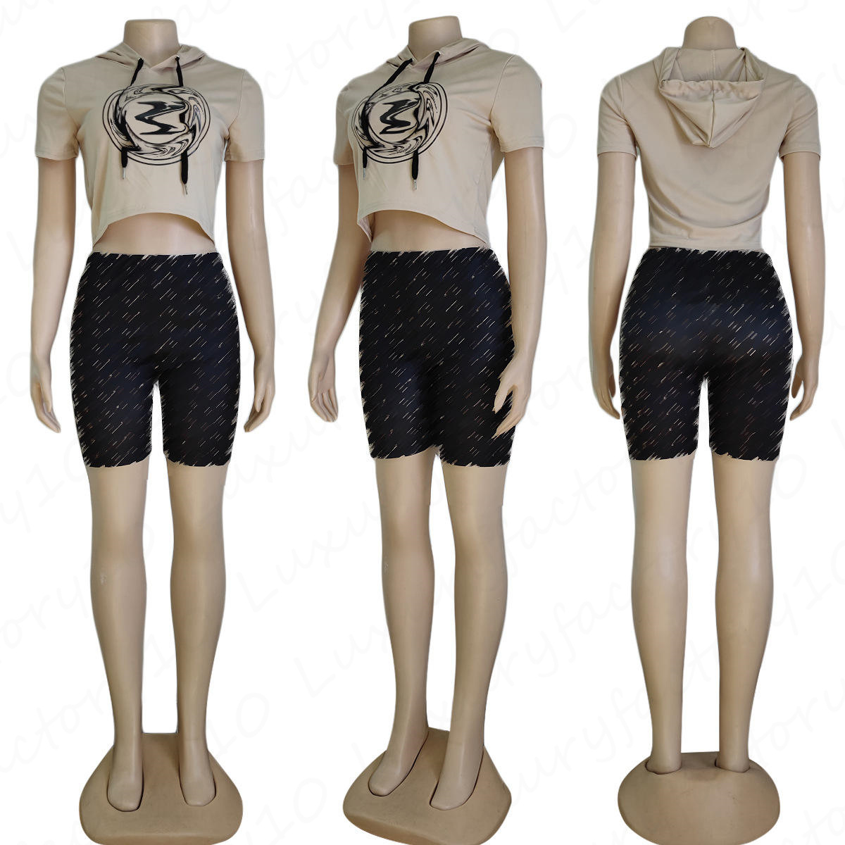 Women's Summer Printed Two-Piece Tracksuit with Lettering Three Color Options Design