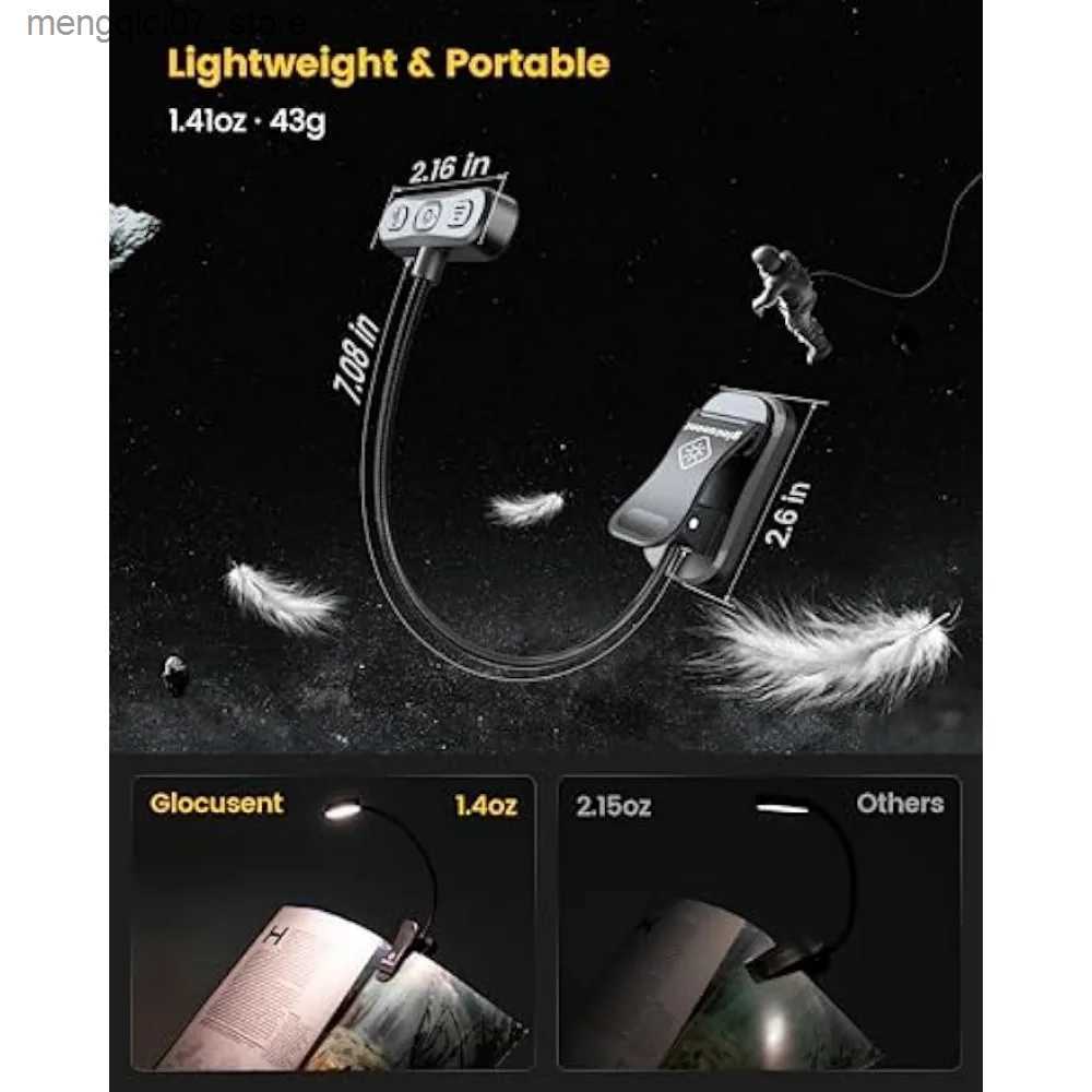 Lamps Shades Eye Caring Horizontal ET-Head Book Light Brightness Dimmable Book Lamp Usb Rechargeable Read Light Bedside Reading Night Light L240311