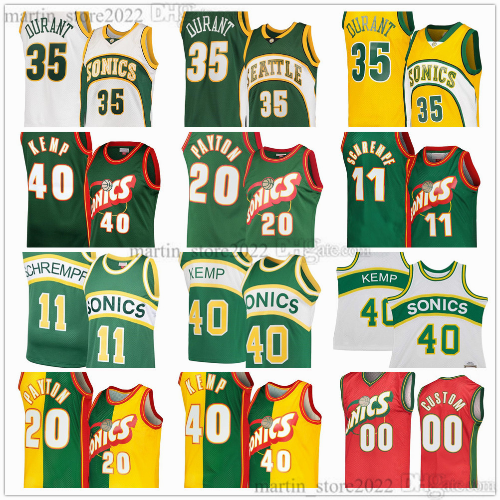 Vintage Mesh Basketball Jerseys Ray 34 Allen Shawn 40 Kemp Gary 20 Payton Detlef 11 Schrempf Team Green White Custom Stitched Embroidery