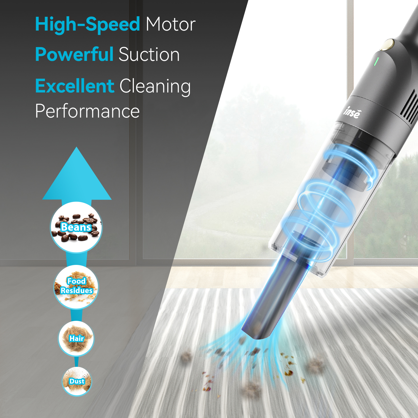 INSE H1 Handheld Vacuum Cordless, Powerful Rechargeable Car Vacuum Cleaner