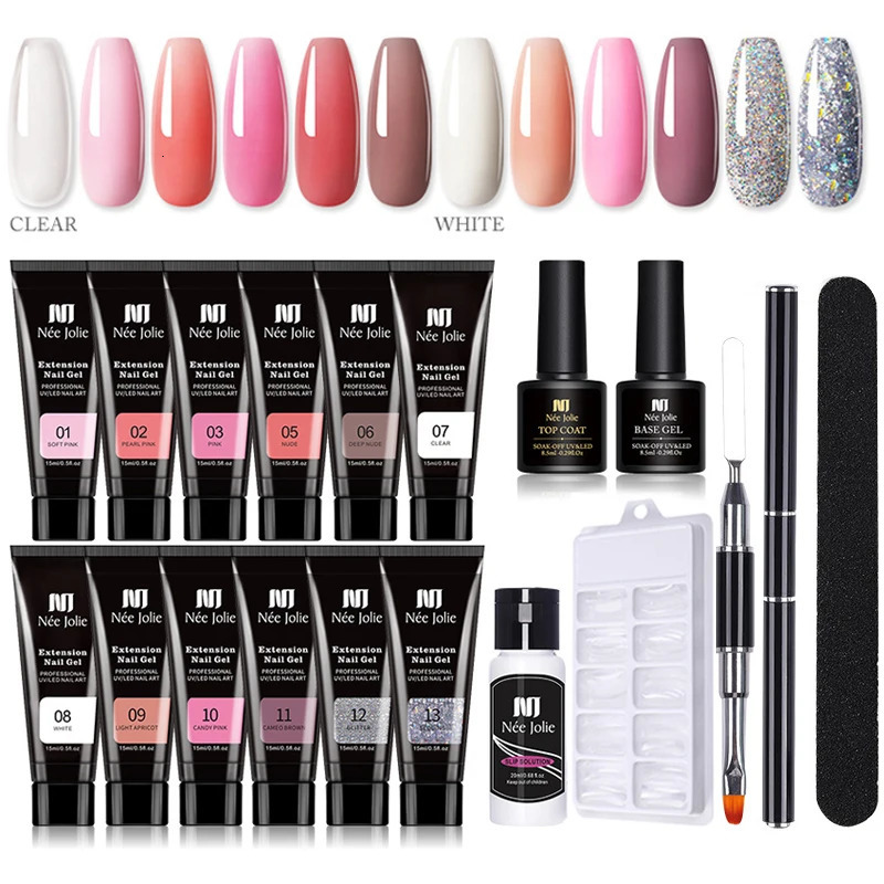 Poly Nail Gel Set with 6W LEDUV Lamp full Manicure Quick Extension Kit Building Polygels for Art Tool 240229