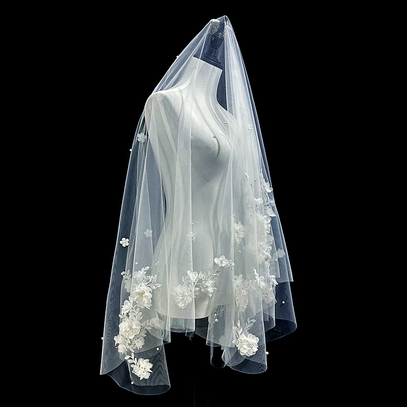 Bridal Veil Lace Edge Women's Short Veil With Comb 3D Flowers Bridal Veil For The Church Veu