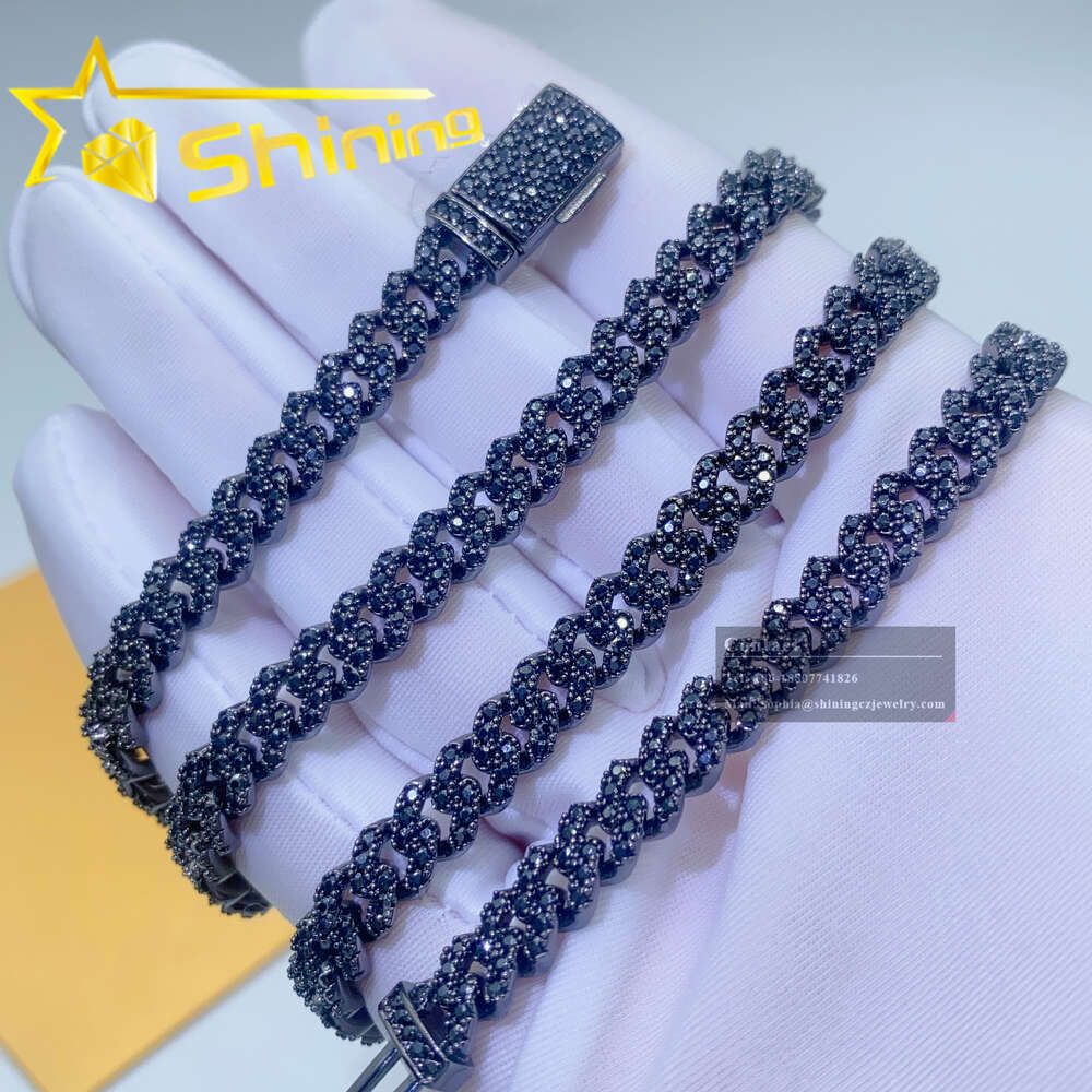 Cheap Price 925 Solid Silver 6mm 8mm Hip Hop Iced Out Vvs Black Color Diamond Moissanite Cuban Link Chain