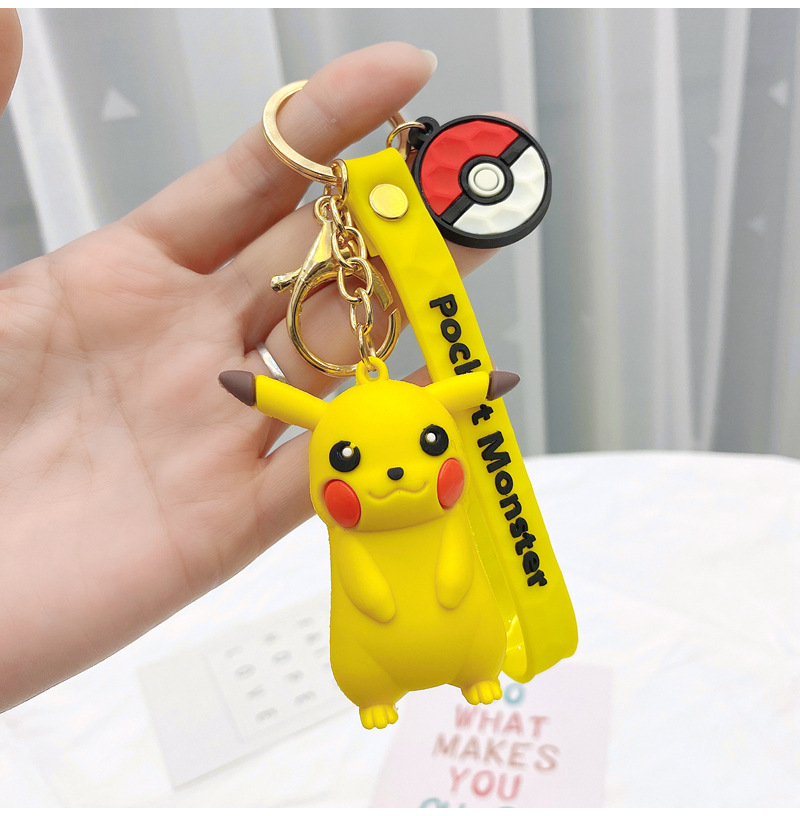 10 Styles Factory 3D Rubber Cartoon Keychain Cute pocket monster keychain Decoration Key Ring with Wrist Strap Anti-Lost