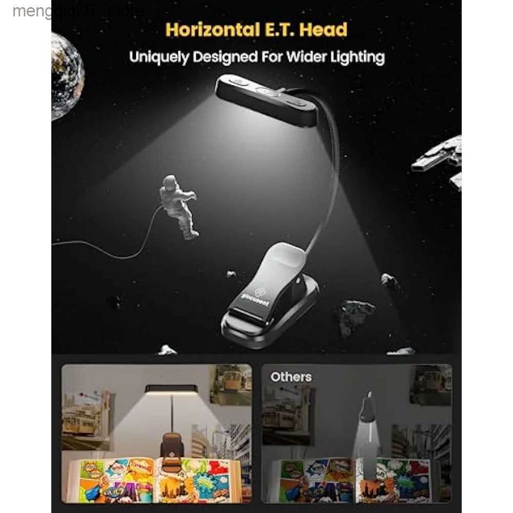 Lamps Shades Eye Caring Horizontal ET-Head Book Light Brightness Dimmable Book Lamp Usb Rechargeable Read Light Bedside Reading Night Light L240311
