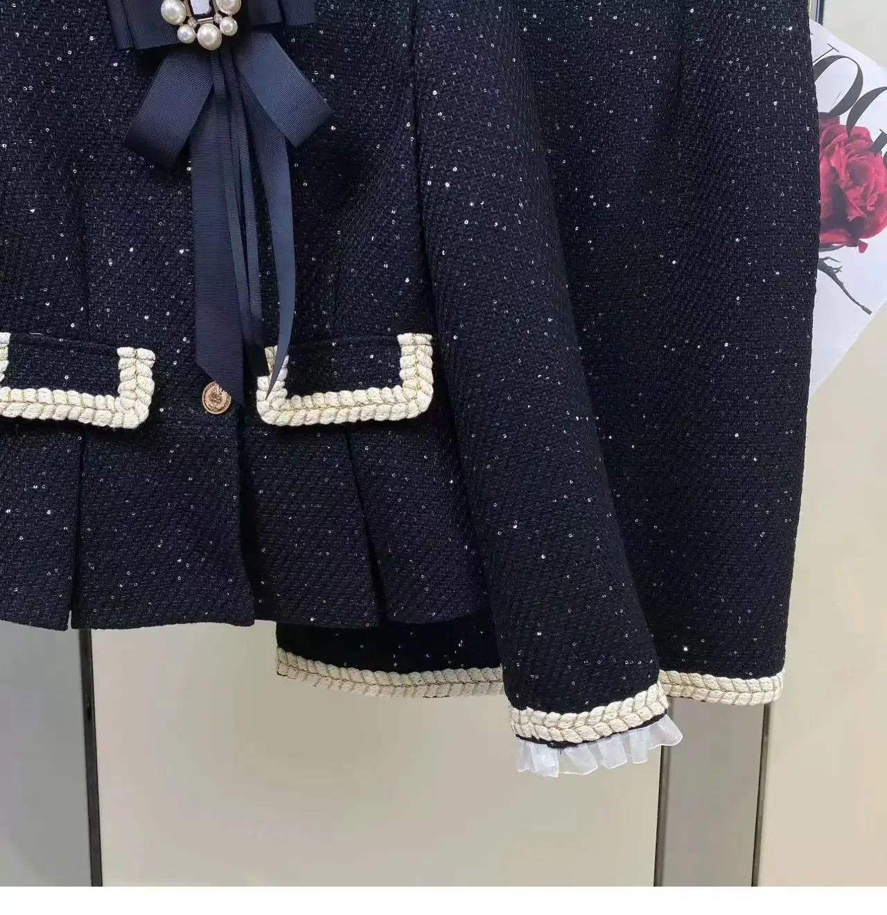 Ladies Elegant Chic Prom Party Suit Jacke Coat Top And Knee Skirt Two Piece Set For Women Outfit Winter Jacquard Vintage Clothes 240226wtt