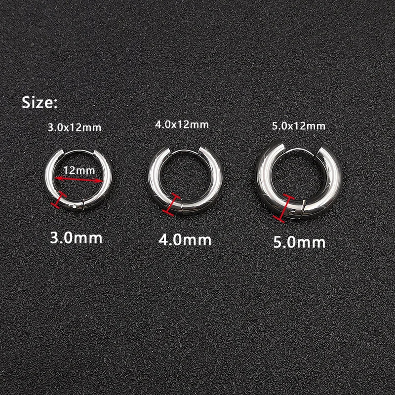 6pcs/lot Thick 3.0mm 4.0mm 5.0mm Stainless Steel Circle Hoop Earrings For Women Girls Gold Silver Color Round Geometry Earrings 240301