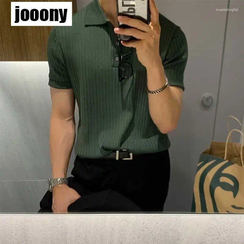 Breathable Mens Solid Color Knitted Polo Shirt Comfortable Short Sleeve T-Shirt For Casual Retro Style Fashion
