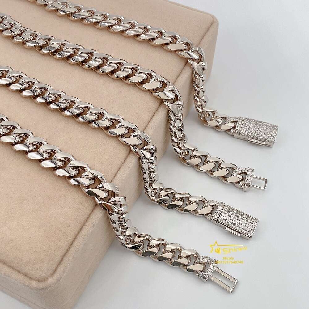 New Arrivals Trend Hip Hop Iced Out Moissanite Clasp 12mm Cuban Link Chain Men Silver Hand Chain