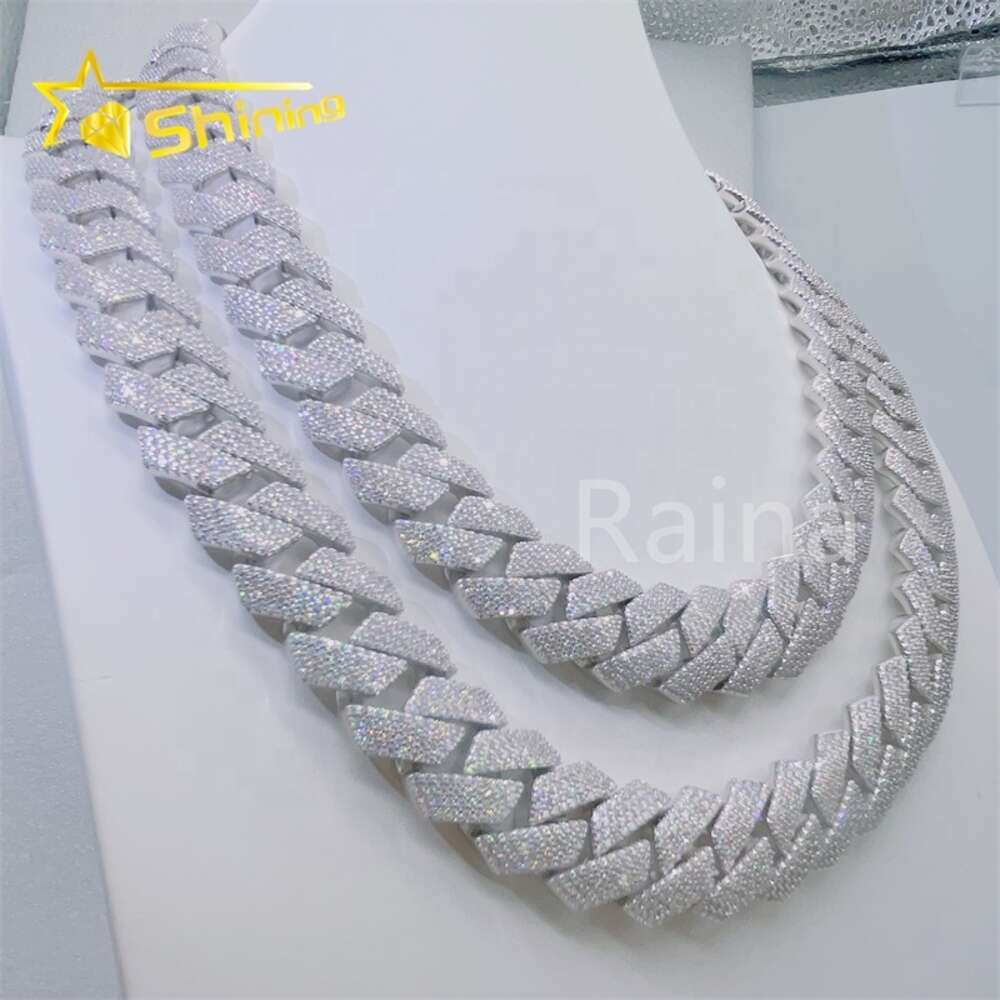 Iced Out Fashion Jewelry Vvs Moissanite Necklace 925 Sterling Silver 18mm Diamond Cuban Link Chain