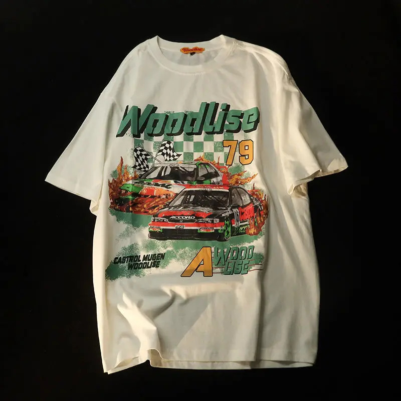Y2k Top Tshirt Women Short 90s Vintage Racing Car Graphic T Shirts Men Hip Hop Oversized Sleeve Tops Summer Casual Tops 240311