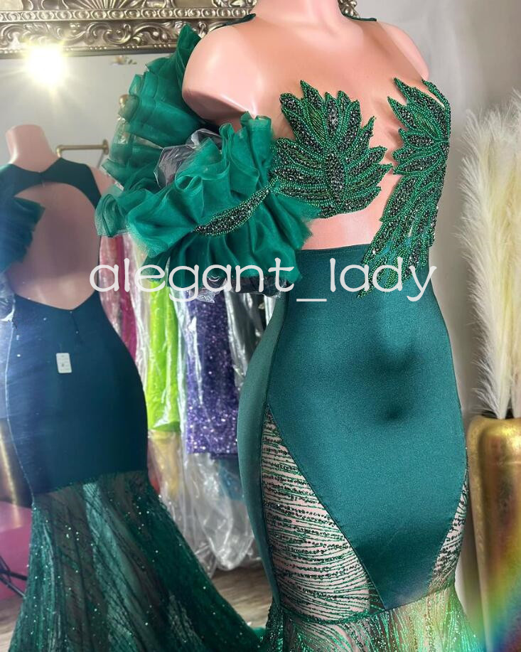 Emerald Green Sparkly Evening Formal Dresses Poison Ivy Gown luxury Diamond Crystal Gillter Black Girl Prom Gala Gown 2024