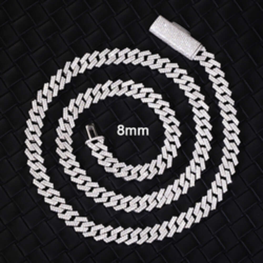 Rts Hiphop Jewelry 8mm/10mm/12mm/13mm/14mm/15mm 2rows Cuban Chain S925 Silver with Vvs Moissanite Mens Cuban Link Chain