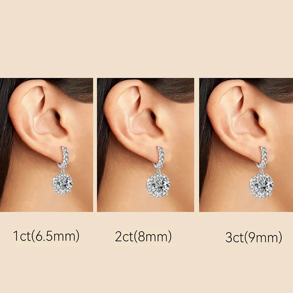 Original 100% 925 Sterling Silver Drop Earrings with Gra Certified 3carat Diamond Hoop Earrings for Women Jewelry 240301