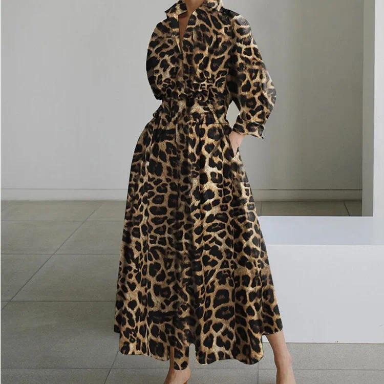 Casual Dresses Print Temperament Commuter Lapel /POLO Collar Shirt Sleeve Loose Plus-size Dress 4XL