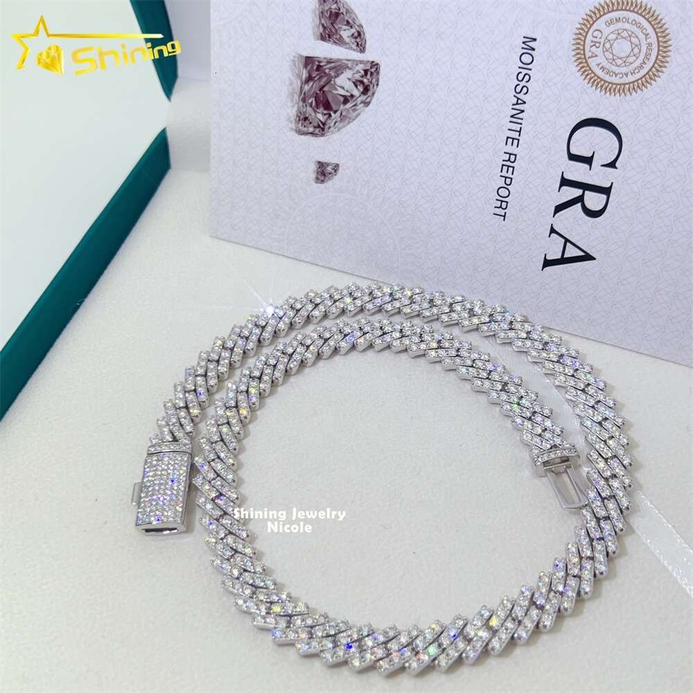 Fine Jewelry Necklace Hip Hop Diamond Chain Iced Out 925 Silver 10mm Moissanite Cuban Link