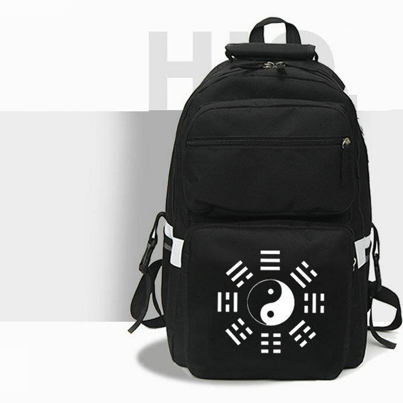 Tai Ji backpack the Great ultimate daypack Eight tri grams school bag Badge Print rucksack Casual schoolbag White Black Color day pack