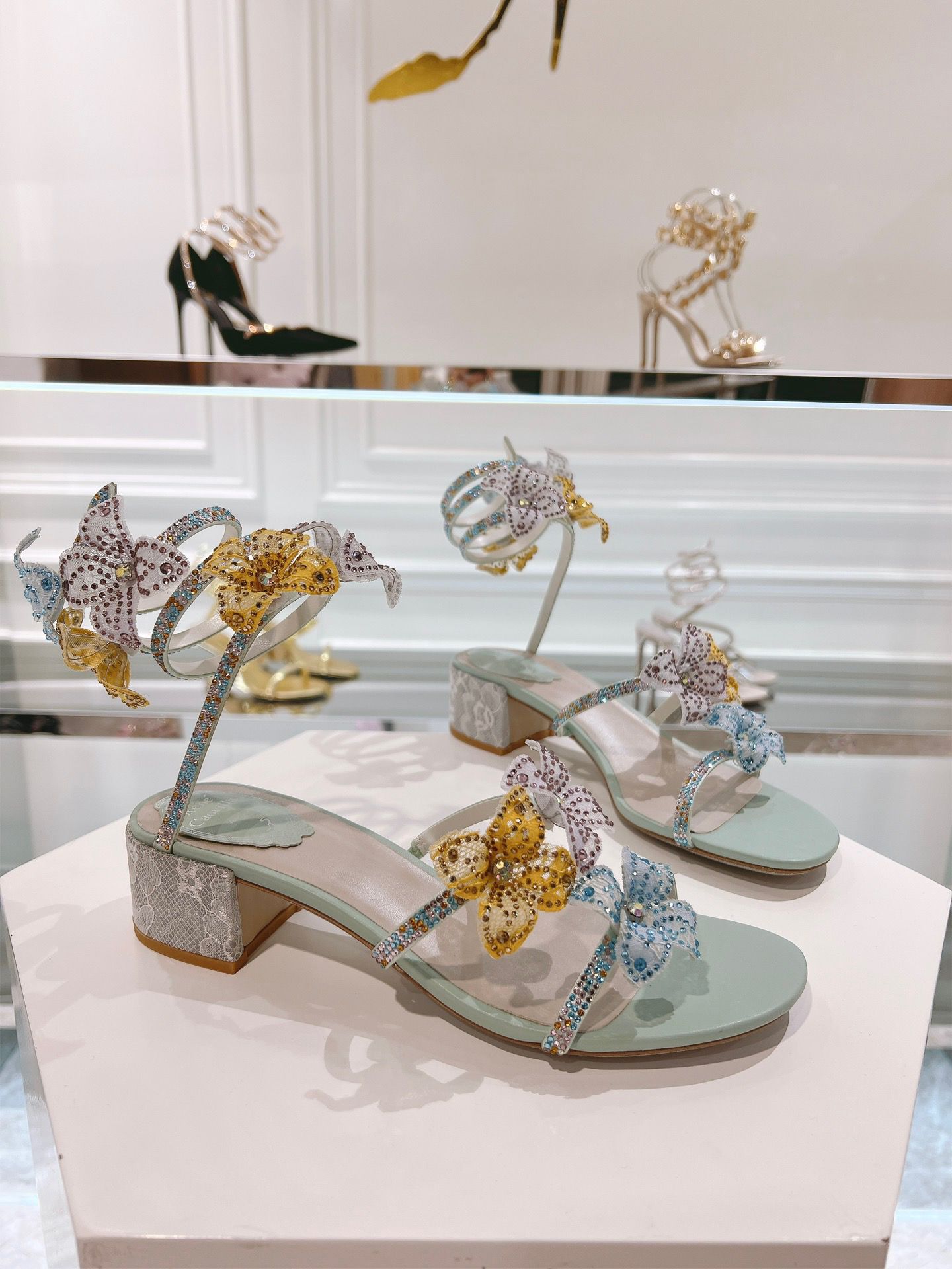 Elegant Floriane Sandals Shoes Satin Flowers Snake Spiral Wraps Strappy Chunky Heels Lady Party Wedding Lady Gladiator Sandalias EU35-43