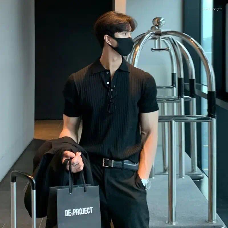 Breathable Mens Solid Color Knitted Polo Shirt Comfortable Short Sleeve T-Shirt For Casual Retro Style Fashion