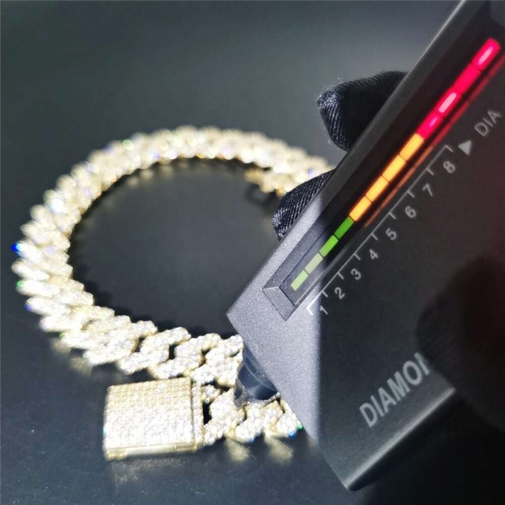 High End Luxury Jewelry Iced Out 15mm Two Row Vvs1 Moissanite Cuban Link Chain Necklace