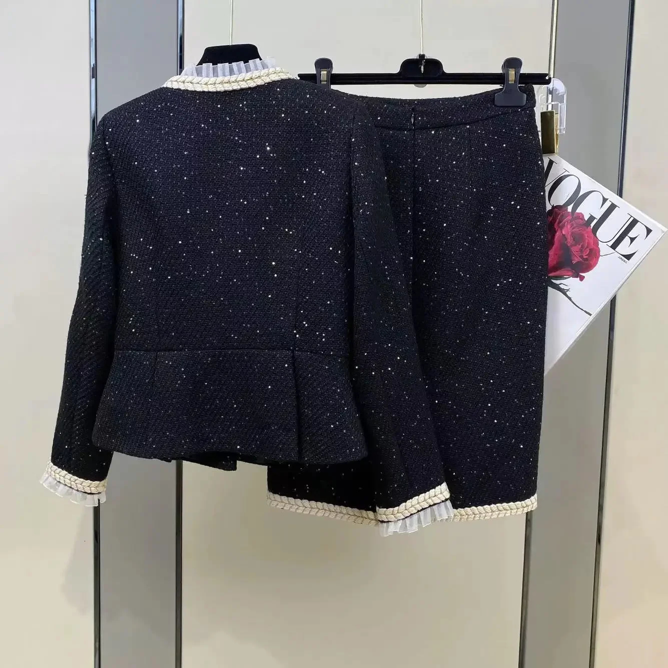 Ladies Elegant Chic Prom Party Suit Jacke Coat Top And Knee Skirt Two Piece Set For Women Outfit Winter Jacquard Vintage Clothes 240226wtt