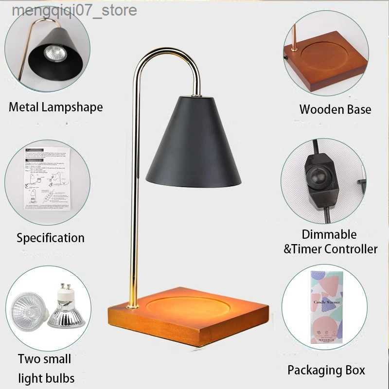Lamps Shades Bedside Candle Warmer Lamp Melt Lamps Stepless Dimming Table Lamp Wooden Base Candle Warmer Lamp 50W for Bedroom Decor Lighting L240311