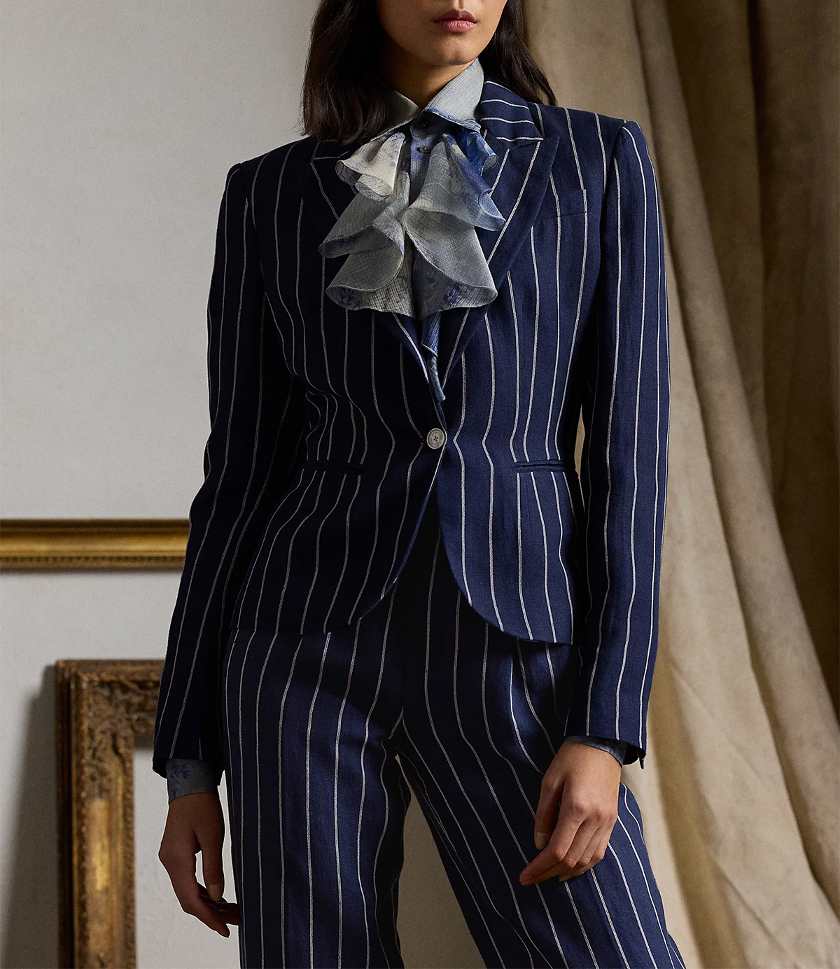 Navy Blue Striped Women Pants Suits Slim Fit Ladies Blazer Jacket Guest Wear 2 Pieces Custom Made