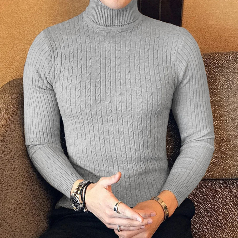 Autumn Winter Turtleneck Pullovers Warm Solid Color Mens Sweater Slim Pullover men Knitted sweater Bottoming Shirt 240304Z