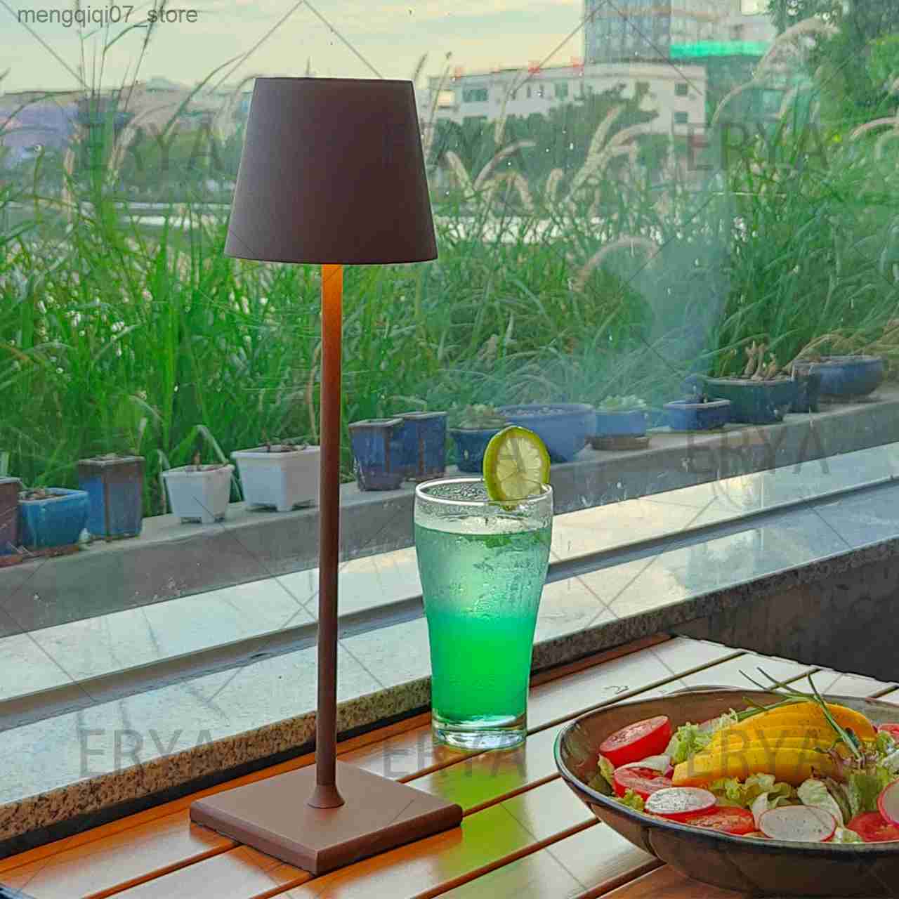 Lamps Shades Cordless Table Lamp Dimmable Bedside Lamp Restaurant Atmosphere Lighting for Indoor and Outdoor Metallic Black L240311