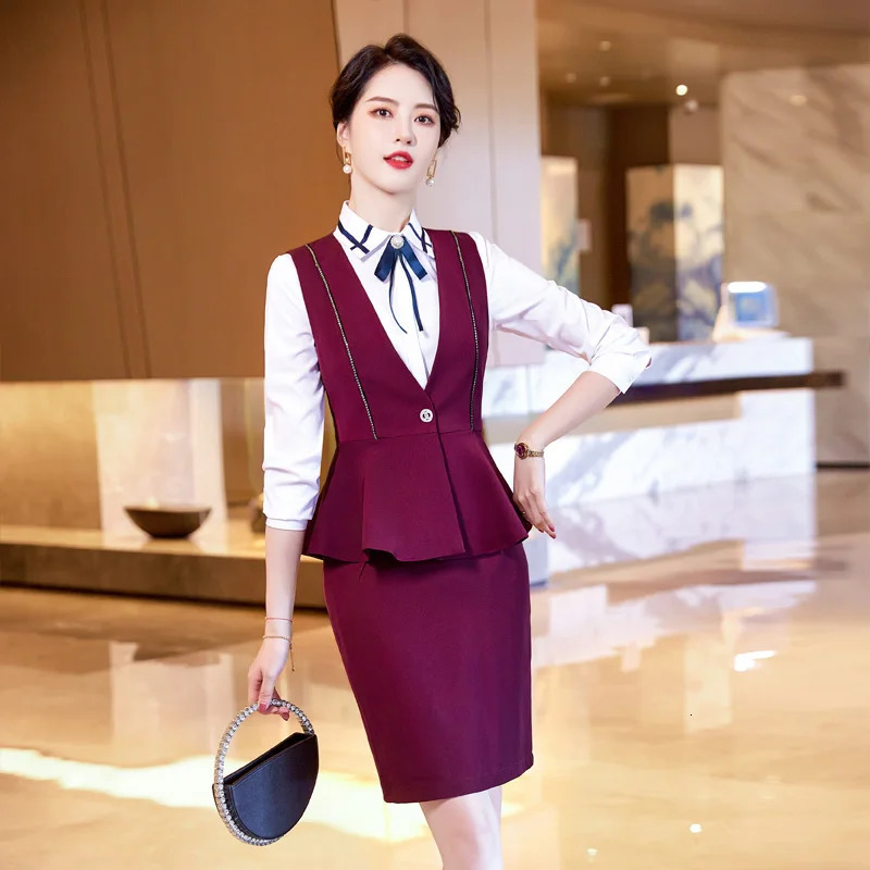 Red Fashion Business Slim Fit Women Vest OL V Neck Formal Office Ladies Coat Plus Size Work Wear Uniforms 240226wtt