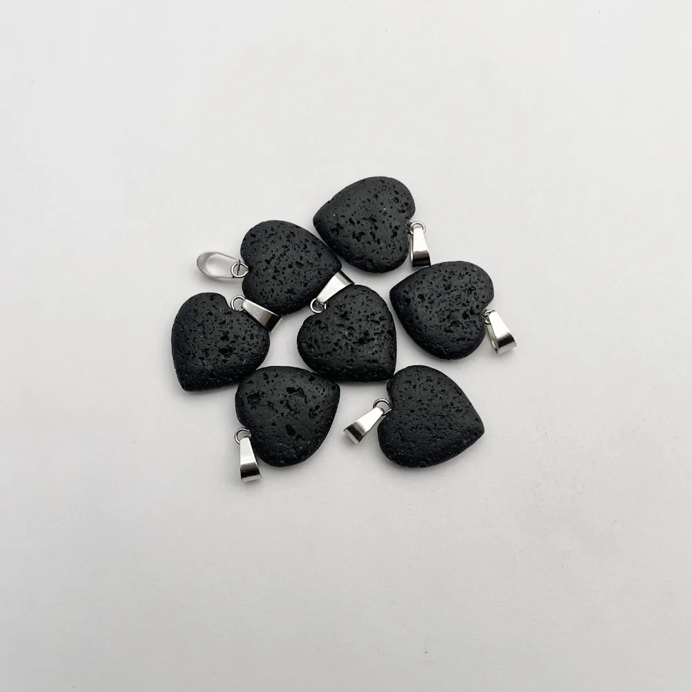 High quality heart Volcanic rock natural lava stone Pendant necklace for making Jewelry charm pendulum