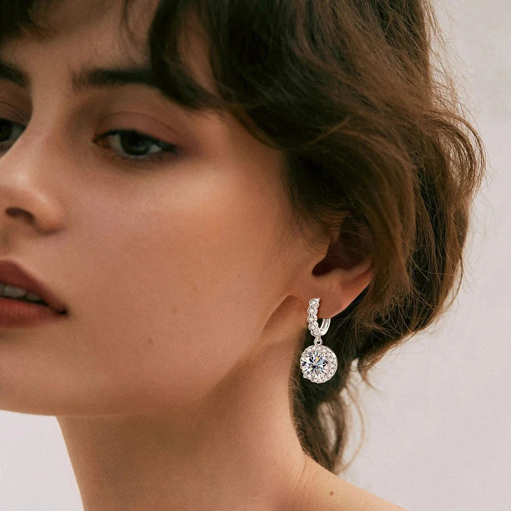 Original 100% 925 Sterling Silver Drop Earrings with Gra Certified 3carat Diamond Hoop Earrings for Women Jewelry 240301