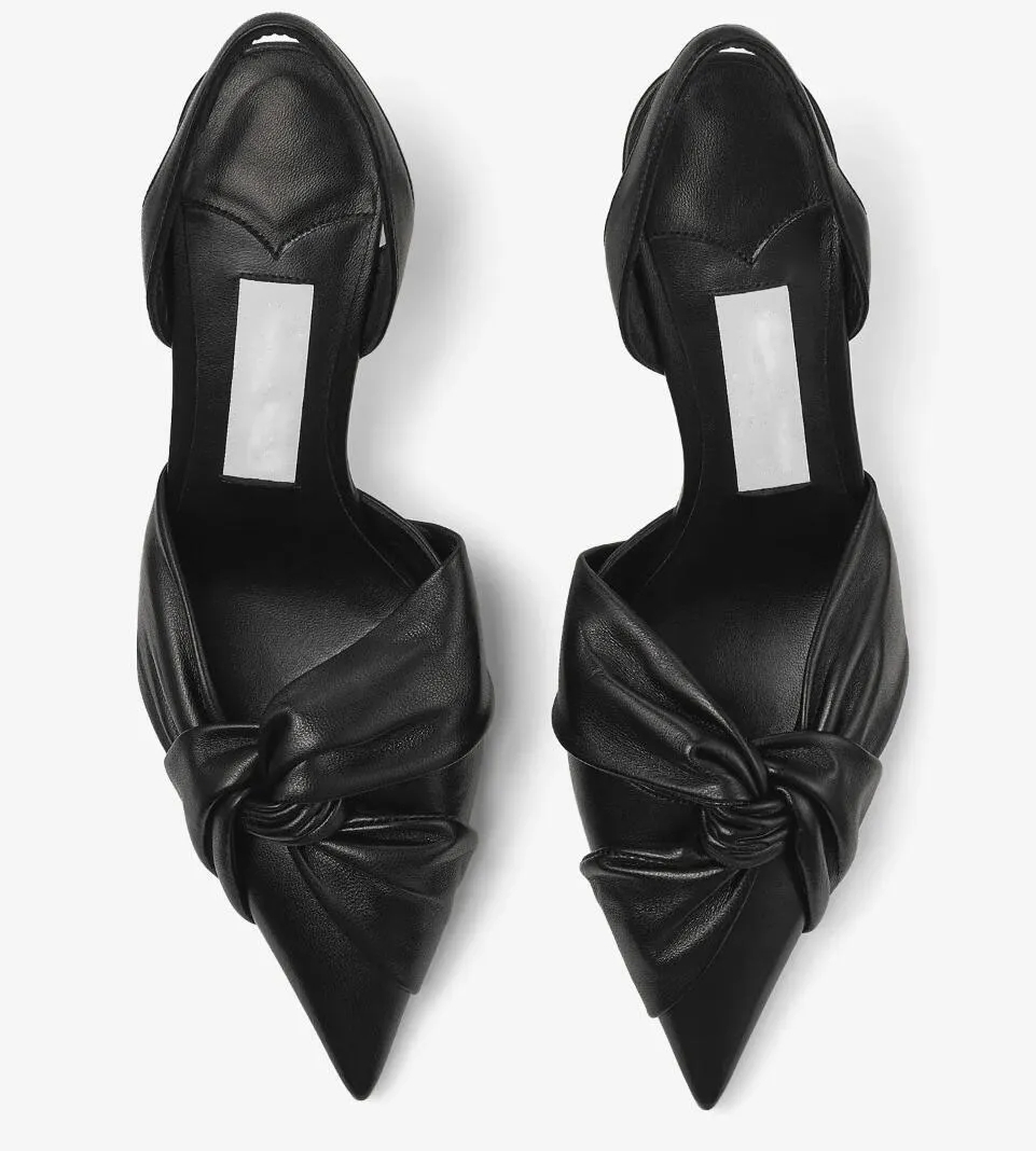 Italy Brand Hedera Sandals Shoes Women Lamb Leather Pointed Toe Knotted Front Slingback Party Wedding Dress Lady Elegant Walking EU35-43 With Box