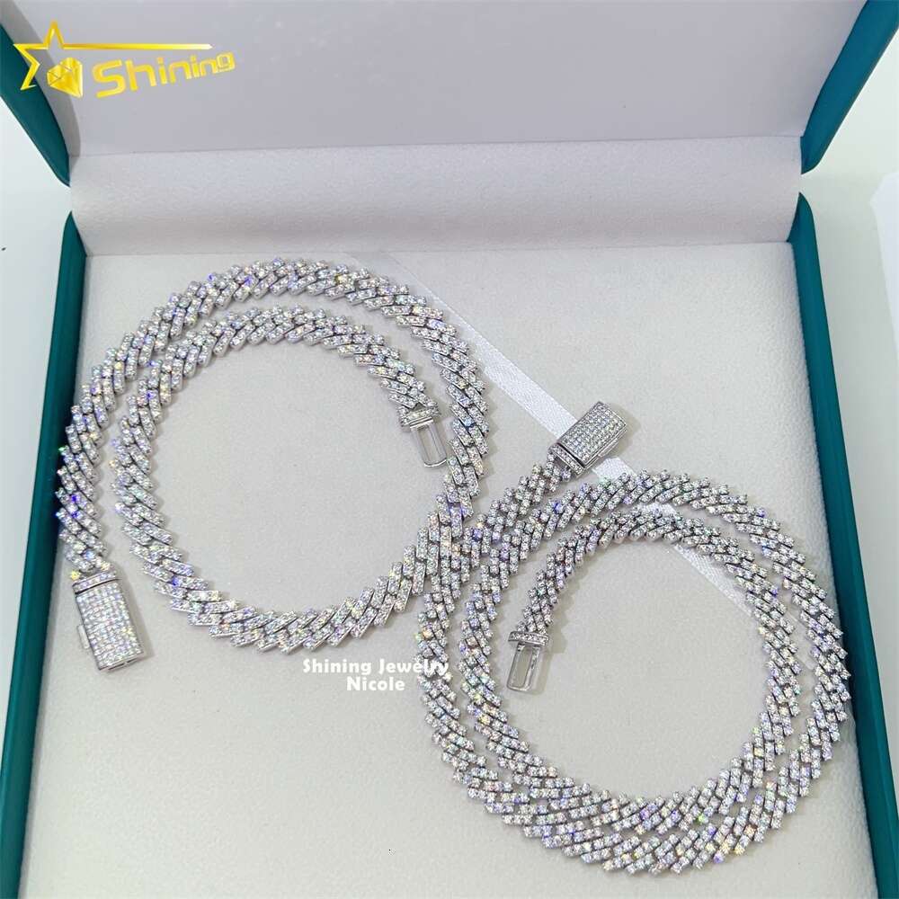 Selling Men Women Necklace Hip Hop 8mm 10mm 13mm Gra Moissanite 925 Silver Iced Out Cuban Link Chain