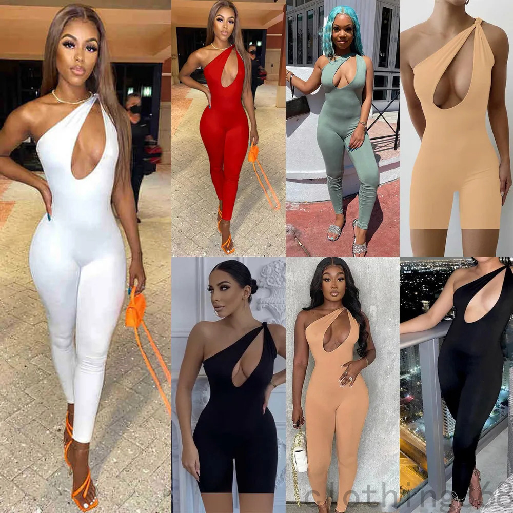 jumpsuits for women for party sexy One shoulder bodysuit Tight fitting exercise hollow out Bodysuit Casual Rompers Nightclubwear Sleeveless slim fit j