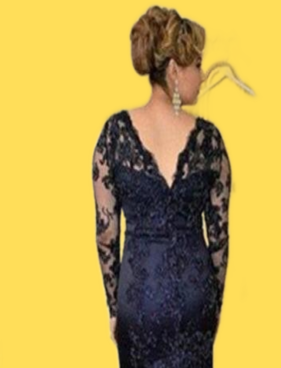 Navy Blue Lace MOTHER of the Bride Dresses New Elegant VNeck Long Sleeve Mermaid MOTHER of the Groom Wedding Guest Gowns M63