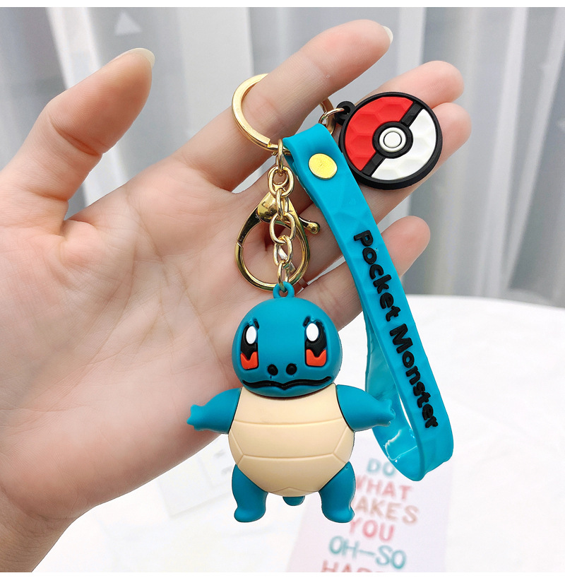 10 Styles Factory 3D Rubber Cartoon Keychain Cute pocket monster keychain Decoration Key Ring with Wrist Strap Anti-Lost