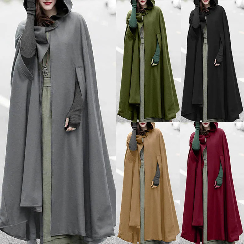 Stylish Long Cape Cloak ZANZEA Women Hooded Wool Blend Cloak Coat Autumn Hoodies Poncho Warm Cosplay Jackets Outwear Windbreaker 240309