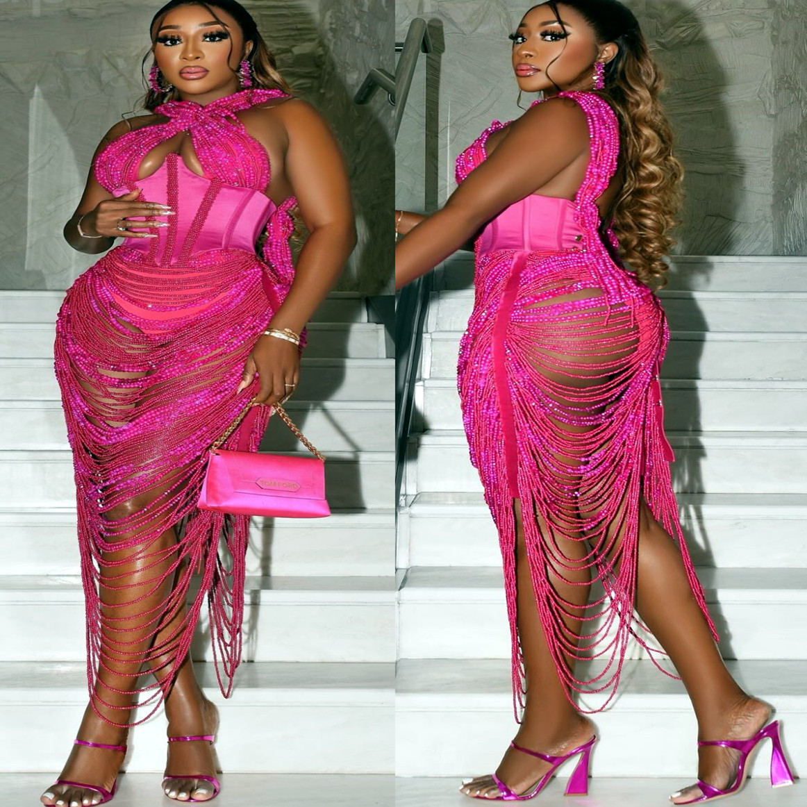 Aso Ebi Fuchsia Sheath Prom Dress Beadings See Through Evening Formal Party Second Reception Th Birthday Engagement Gowns Dresses Robe De Soiree ZJ