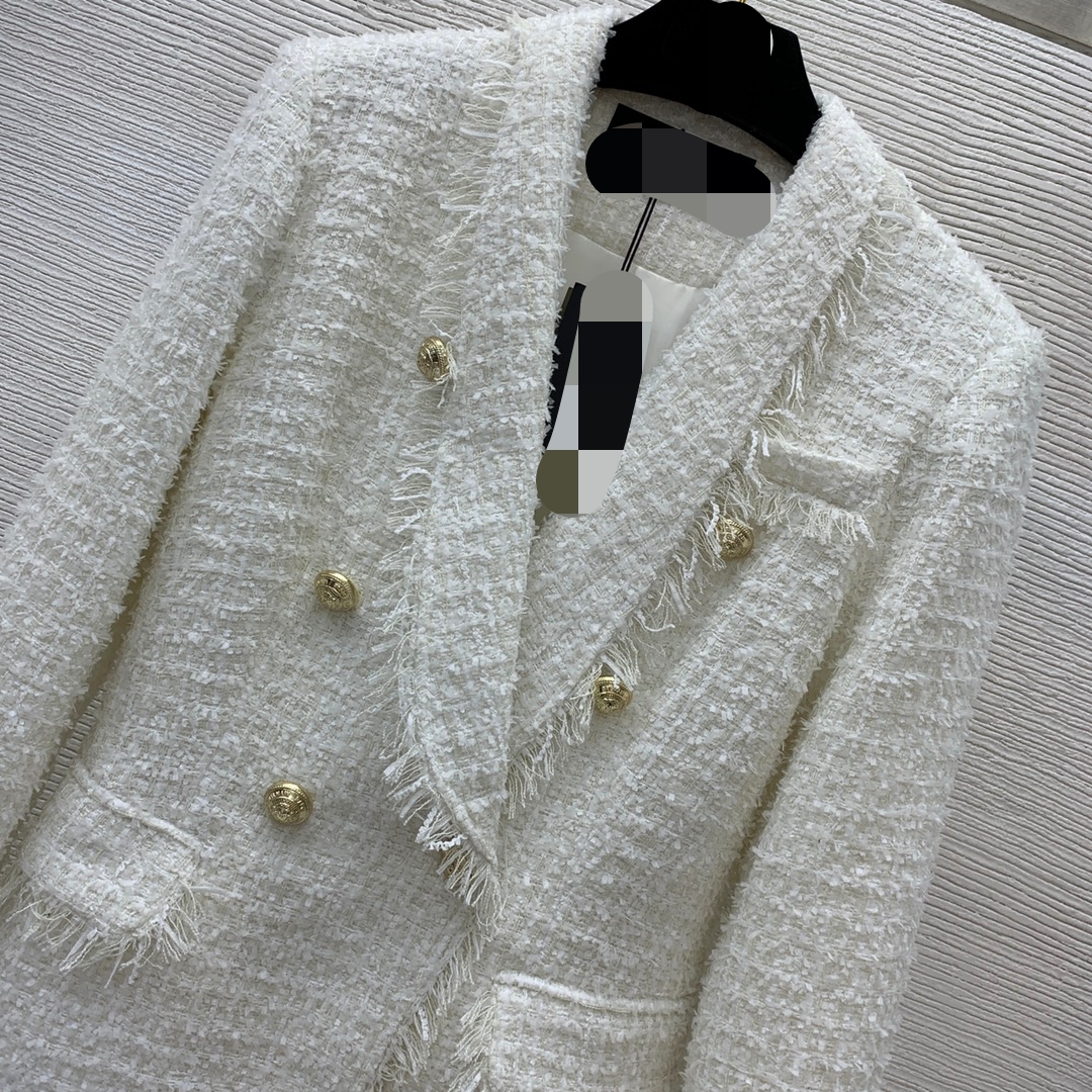 30019 XXL 2024 Milan Runway Autumn Women's outwear Long Sleeve Coat Crew Neck Coat Black White Button Fashion Clothes Womens weiniG23110351