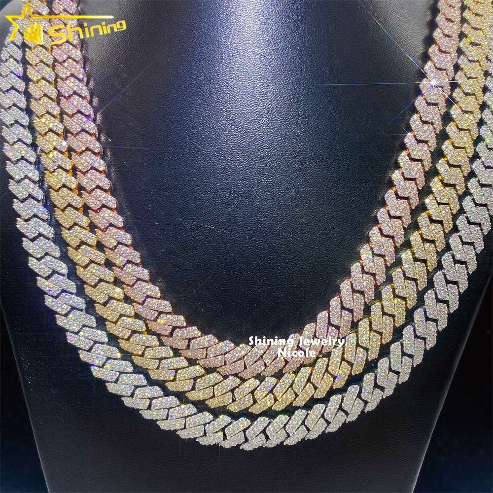 High End Fashion 925 Silver Jewelry Iced Out Cuban Link Chain 10mm Width Custom Hip Hop Necklace Moissanite