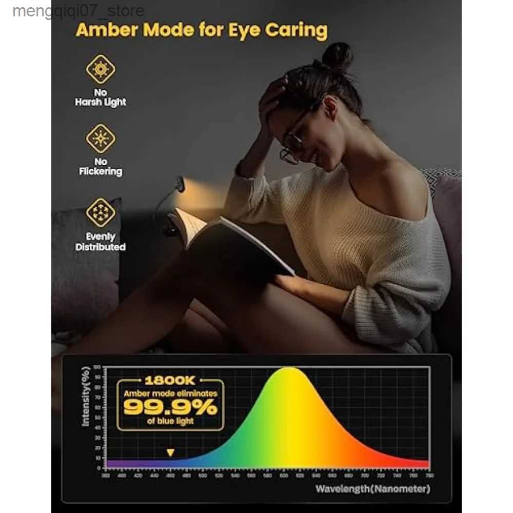 Lamps Shades Eye Caring Horizontal ET-Head Book Light Brightness Dimmable Book Lamp Usb Rechargeable Read Light Bedside Reading Night Light L240311