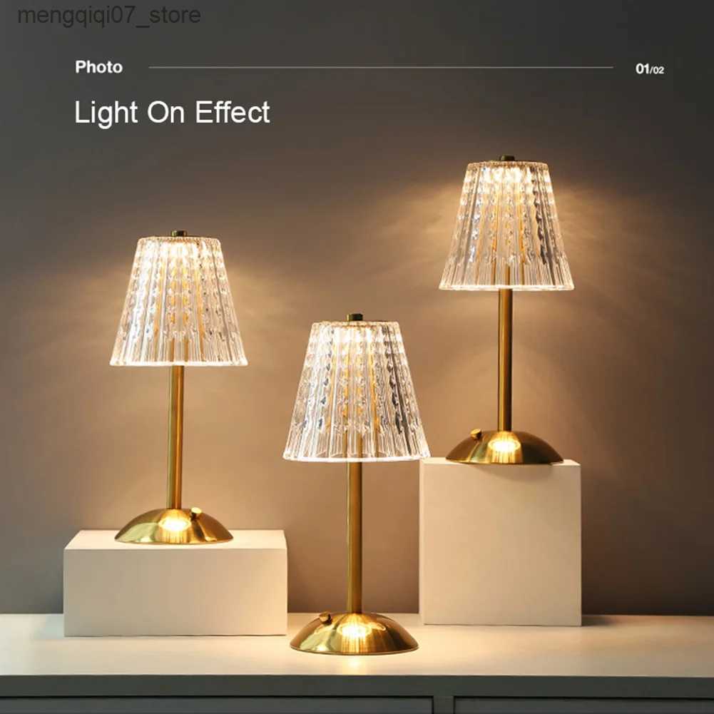 Lamps Shades Nordic Crystal Rechargeable Table Lamp LED Bar Lamp Touch Dimmable Golden Desk Lamp Living Room Bedroom Hotel Lamp Bedside Lamp L240311