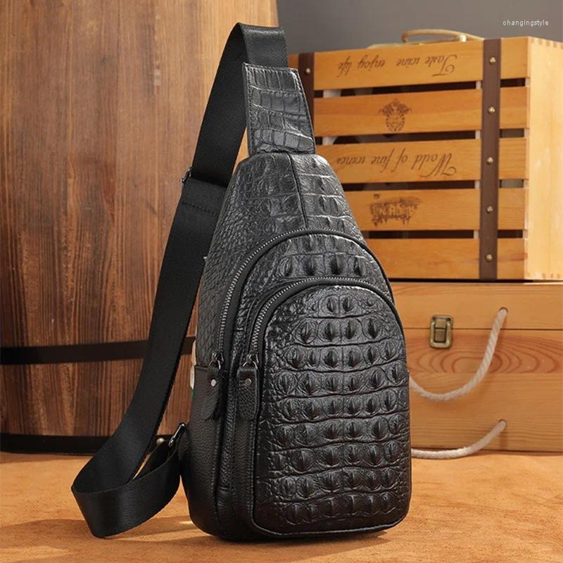 Evening Bags Genuine Leather Crocodile Pattern Men's Chest Bag Cowhide Shoulder Sports Male Crossbody Large Capacity Sling